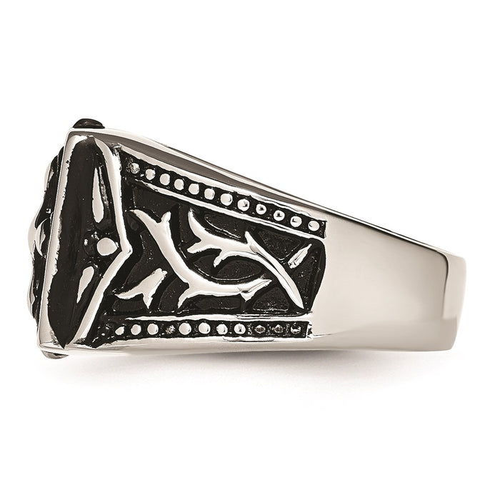 Men's Fashion Jewelry, Chisel Brand Stainless Steel Antiqued Cross Ring