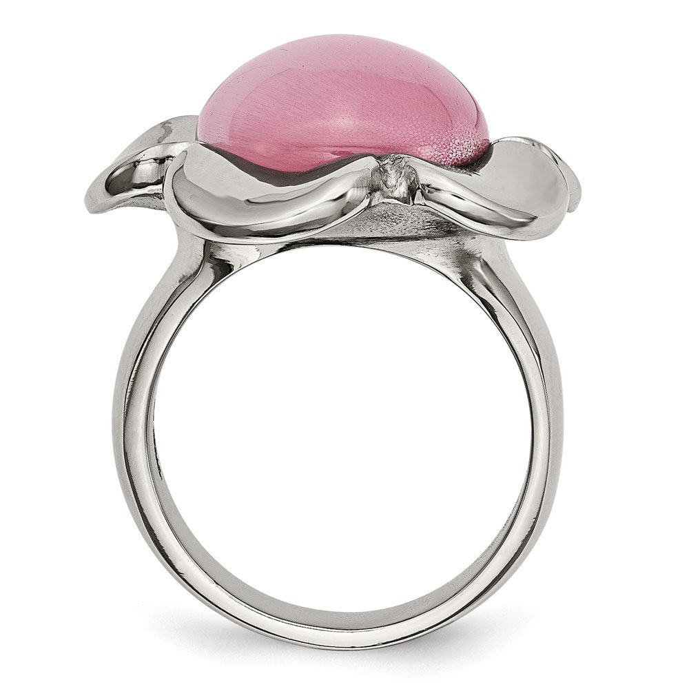 Women's Fashion Jewelry, Chisel Brand Stainless Steel Pink Cat's Eye Flower Ring