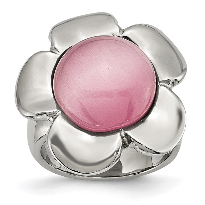 Women's Fashion Jewelry, Chisel Brand Stainless Steel Pink Cat's Eye Flower Ring