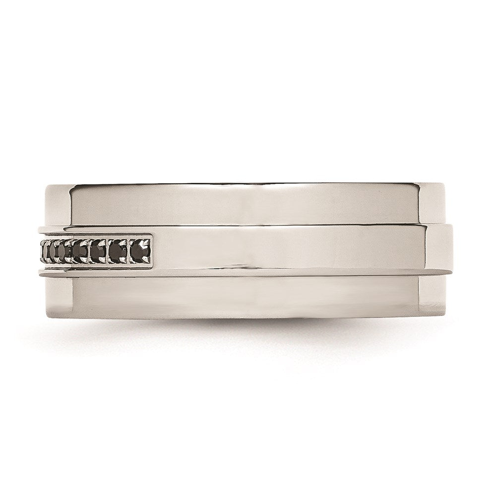 Unisex Fashion Jewelry, Chisel Brand Stainless Steel Polished & Black Diamonds 8mm Ring Band