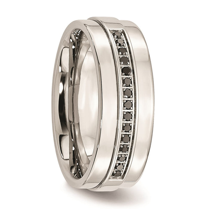 Unisex Fashion Jewelry, Chisel Brand Stainless Steel Polished & Black Diamonds 8mm Ring Band