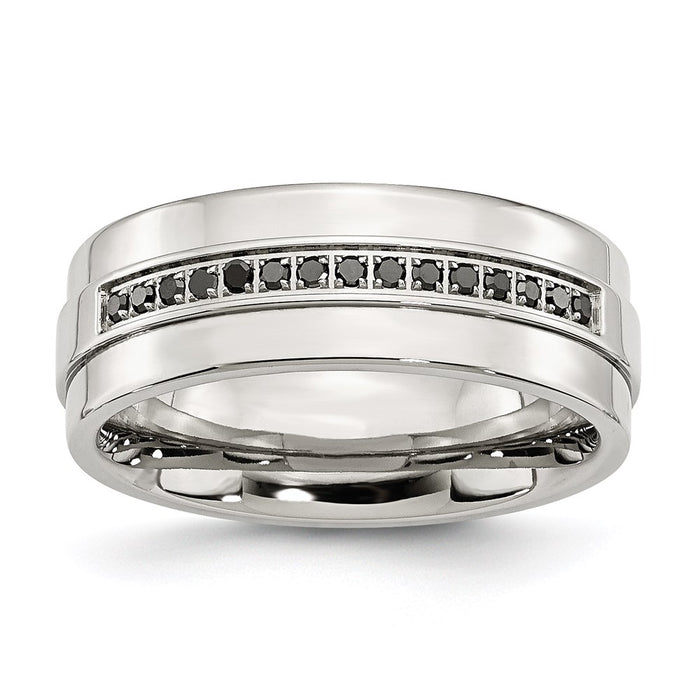 Unisex Fashion Jewelry, Chisel Brand Stainless Steel Polished & Black Diamonds 8mm Ring Band