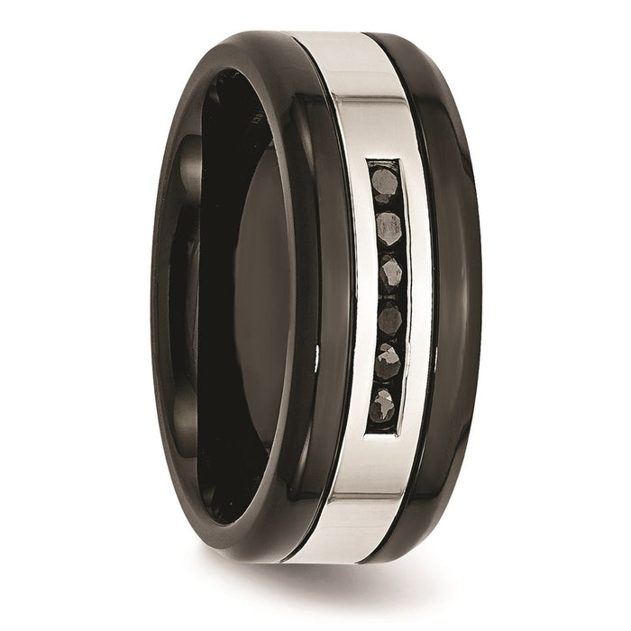 Unisex Fashion Jewelry, Chisel Brand Stainless Steel Black IP-plated/Polished w/Black Diamonds 9mm Ring Band