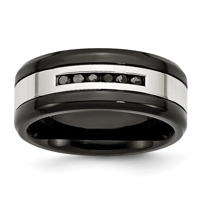 Unisex Fashion Jewelry, Chisel Brand Stainless Steel Black IP-plated/Polished w/Black Diamonds 9mm Ring Band