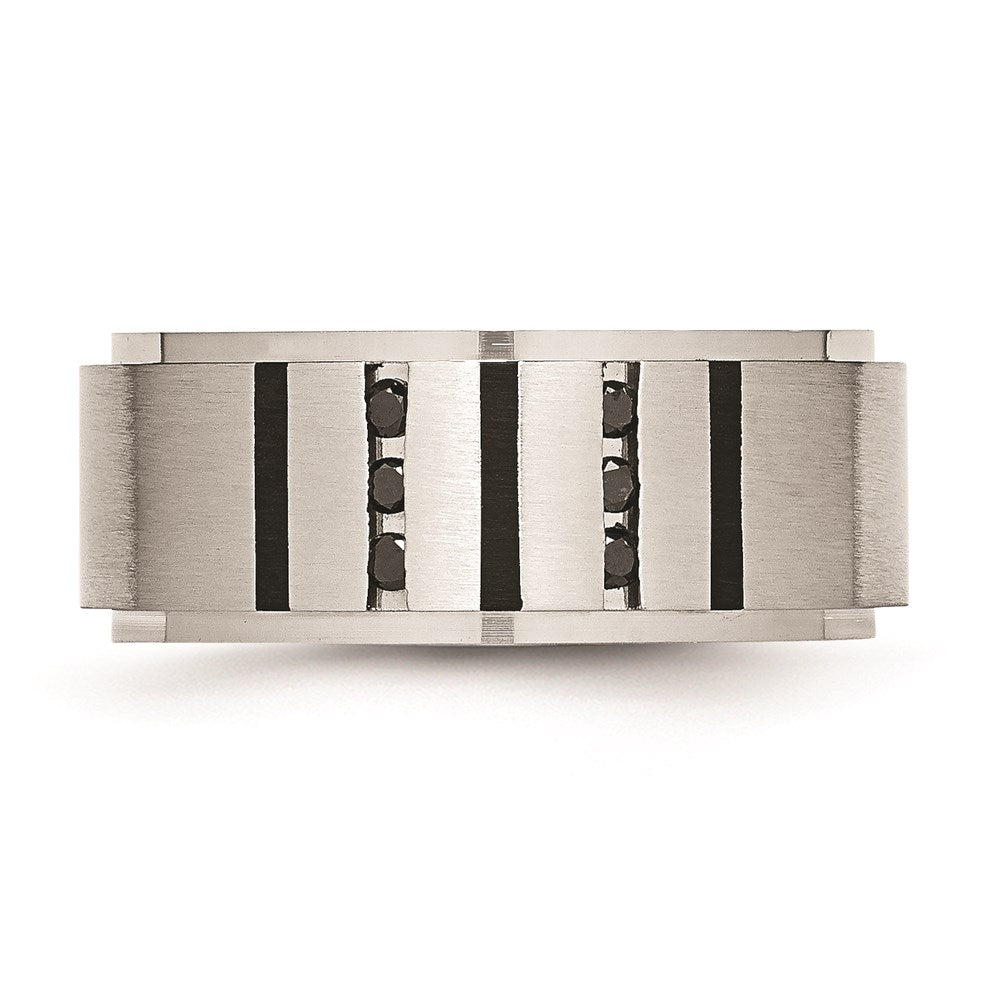 Unisex Fashion Jewelry, Chisel Brand Stainless Steel Black IP-plated/Black Diamonds 9mm Brushed Ring Band