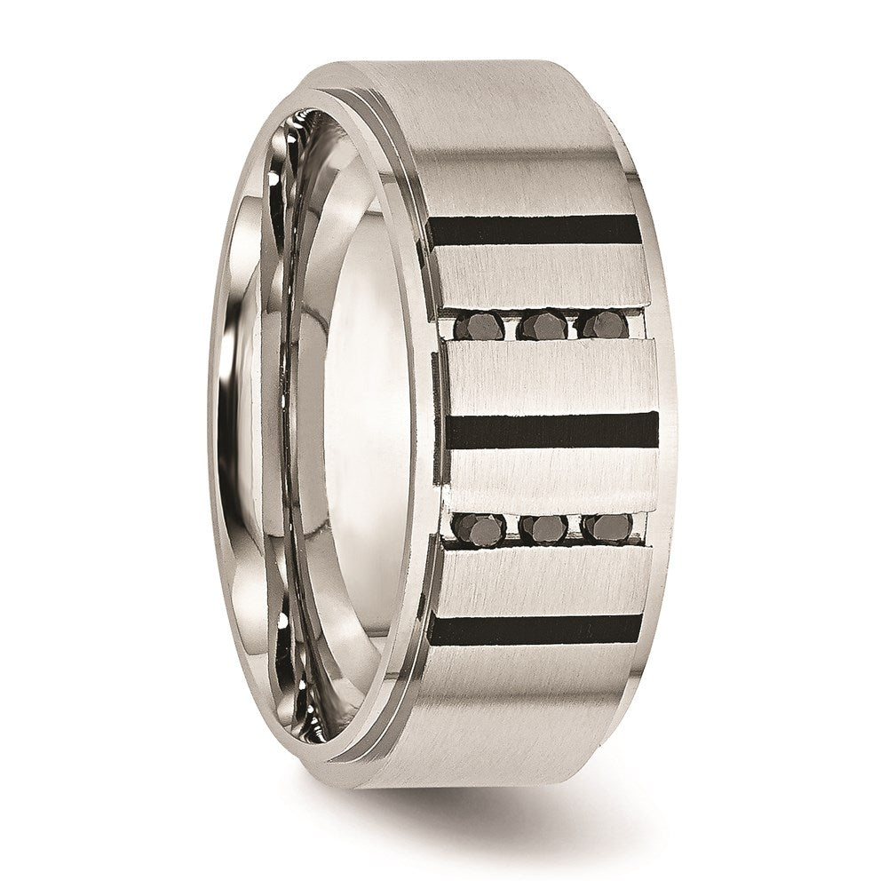 Unisex Fashion Jewelry, Chisel Brand Stainless Steel Black IP-plated/Black Diamonds 9mm Brushed Ring Band