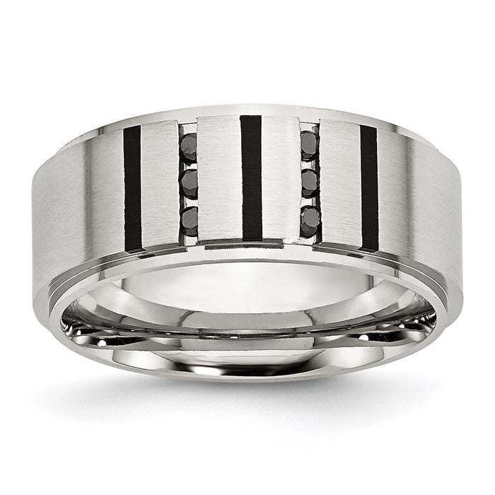 Unisex Fashion Jewelry, Chisel Brand Stainless Steel Black IP-plated/Black Diamonds 9mm Brushed Ring Band