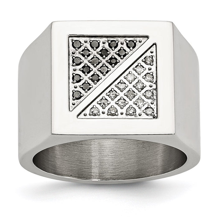 Men's Fashion Jewelry, Chisel Brand Stainless Steel Black & White Diamond Ring