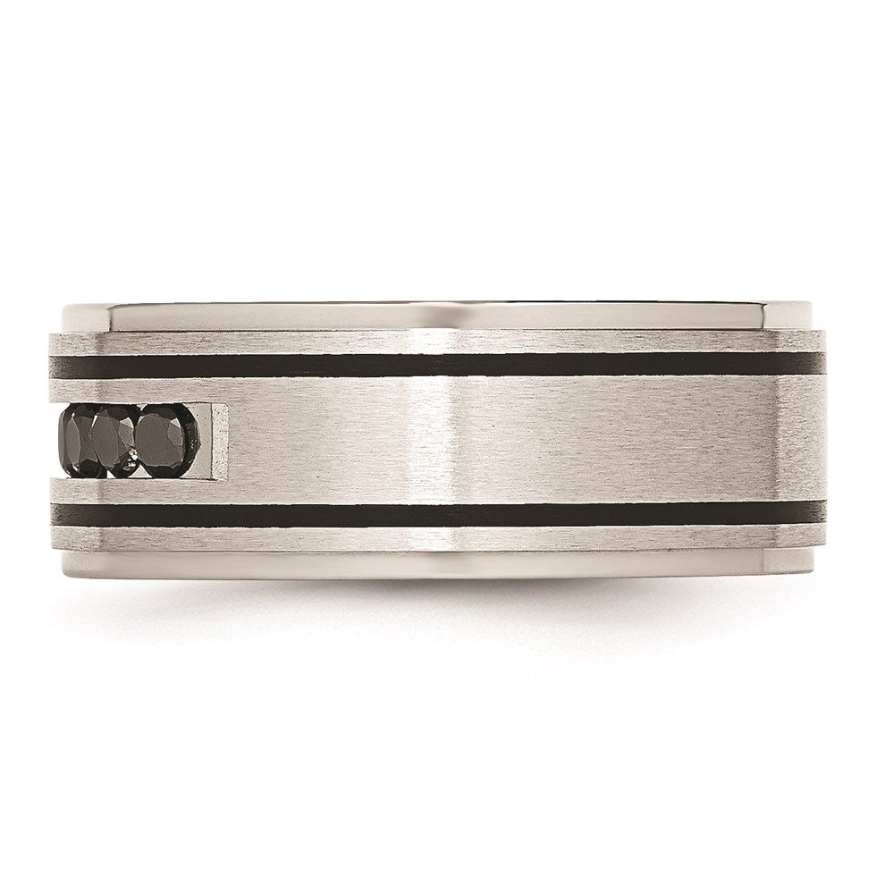Unisex Fashion Jewelry, Chisel Brand Stainless Steel Brushed & Polished Black IP & Black Diamonds 9mm Ring Band