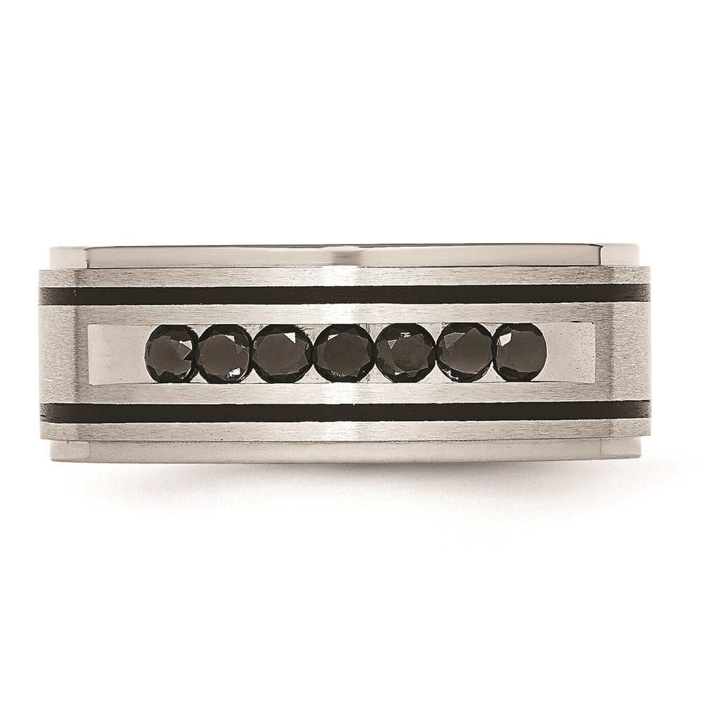 Unisex Fashion Jewelry, Chisel Brand Stainless Steel Brushed & Polished Black IP & Black Diamonds 9mm Ring Band
