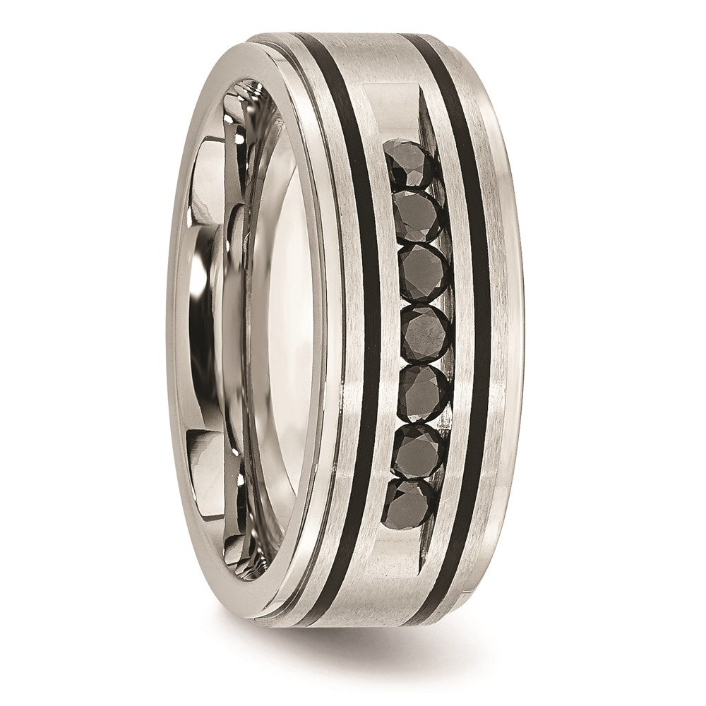 Unisex Fashion Jewelry, Chisel Brand Stainless Steel Brushed & Polished Black IP & Black Diamonds 9mm Ring Band