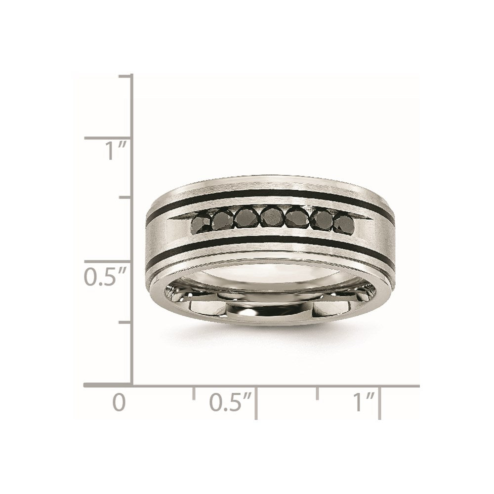 Unisex Fashion Jewelry, Chisel Brand Stainless Steel Brushed & Polished Black IP & Black Diamonds 9mm Ring Band