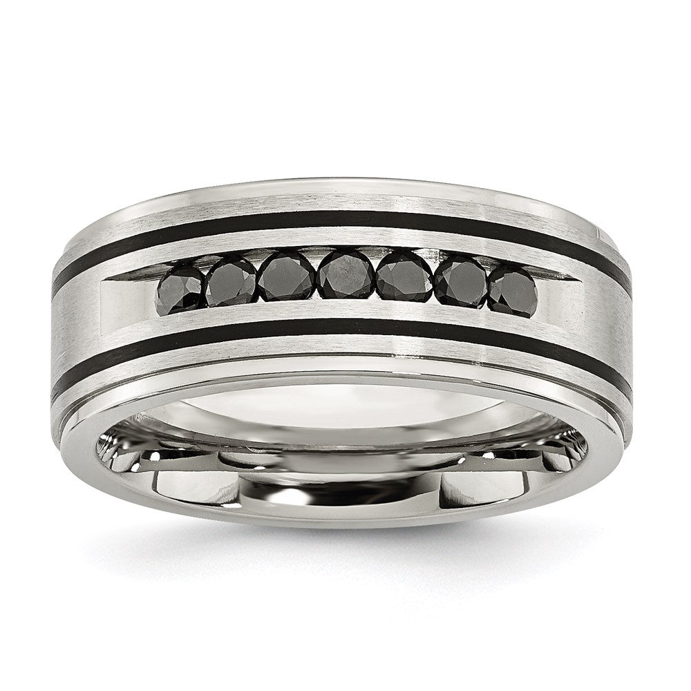 Unisex Fashion Jewelry, Chisel Brand Stainless Steel Brushed & Polished Black IP & Black Diamonds 9mm Ring Band