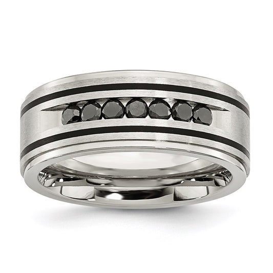 Unisex Fashion Jewelry, Chisel Brand Stainless Steel Brushed & Polished Black IP & Black Diamonds 9mm Ring Band