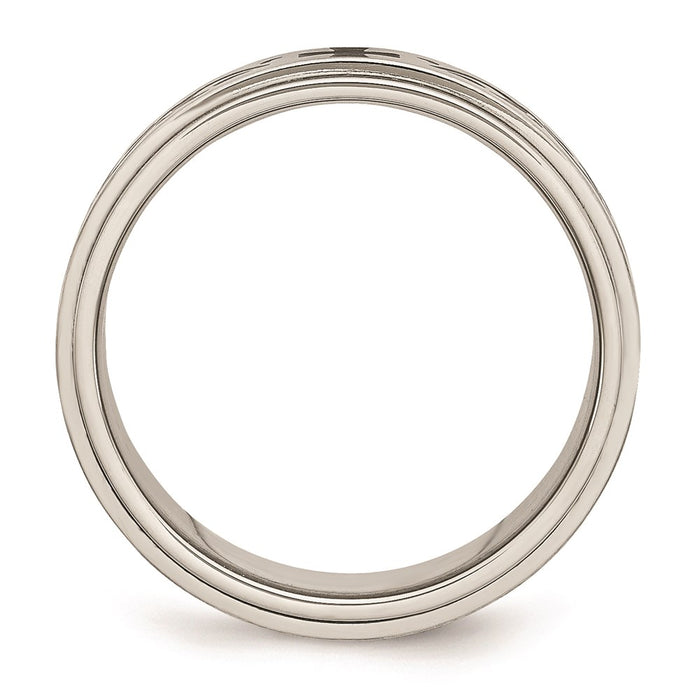 Unisex Fashion Jewelry, Chisel Brand Stainless Steel Enamel Swirl Design 8mm Brushed/Polished Ring Band