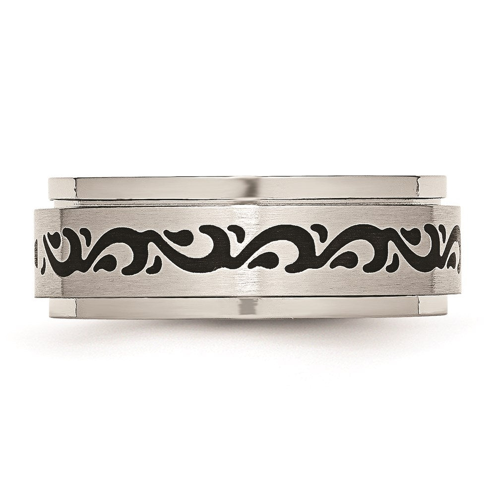 Unisex Fashion Jewelry, Chisel Brand Stainless Steel Enamel Swirl Design 8mm Brushed/Polished Ring Band