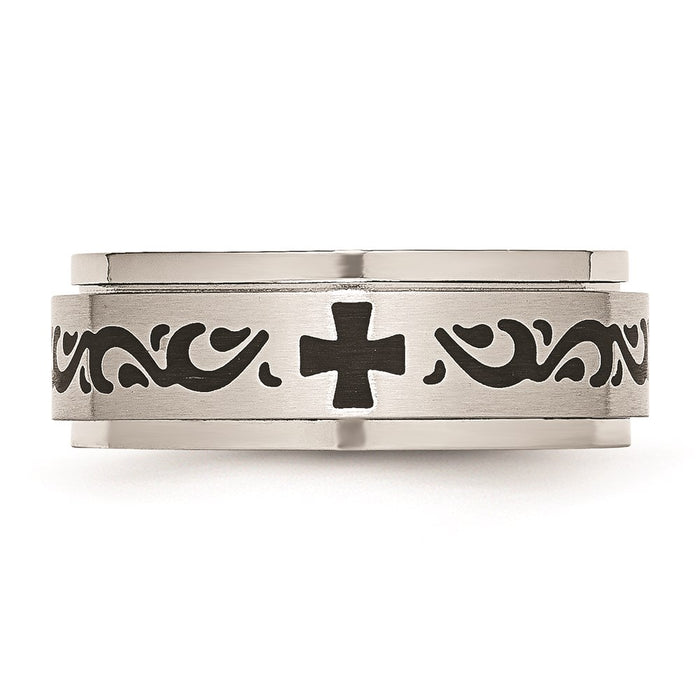 Unisex Fashion Jewelry, Chisel Brand Stainless Steel Enamel Swirl Design 8mm Brushed/Polished Ring Band