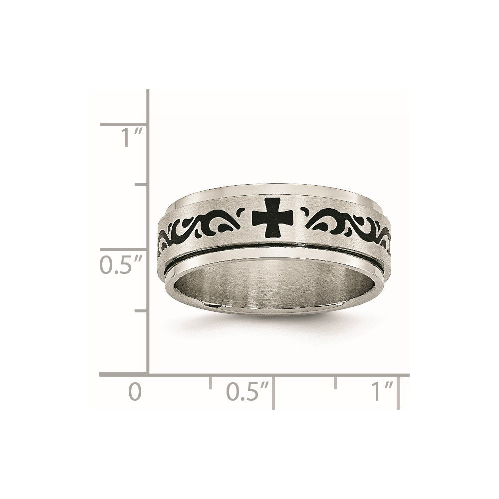 Unisex Fashion Jewelry, Chisel Brand Stainless Steel Enamel Swirl Design 8mm Brushed/Polished Ring Band