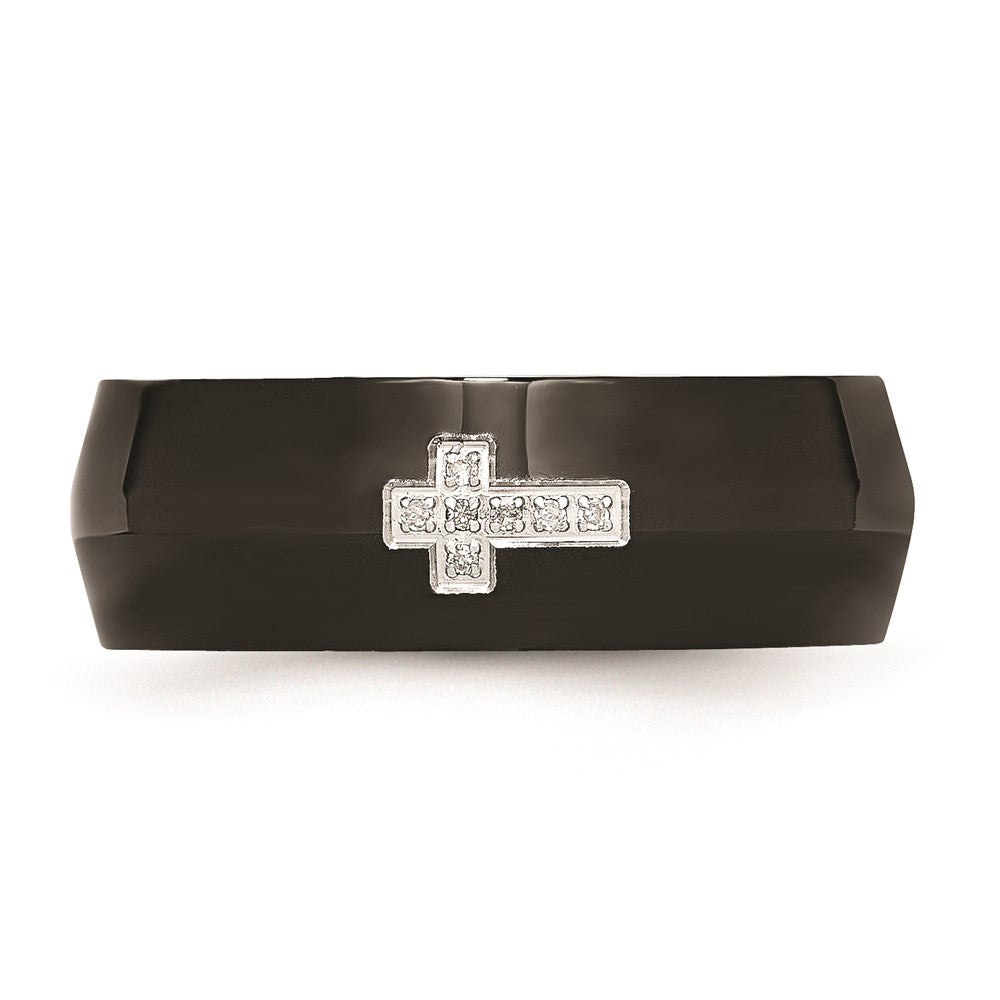 Unisex Fashion Jewelry, Chisel Brand Stainless Steel Black IP-plated w/Diamond Cross Ring