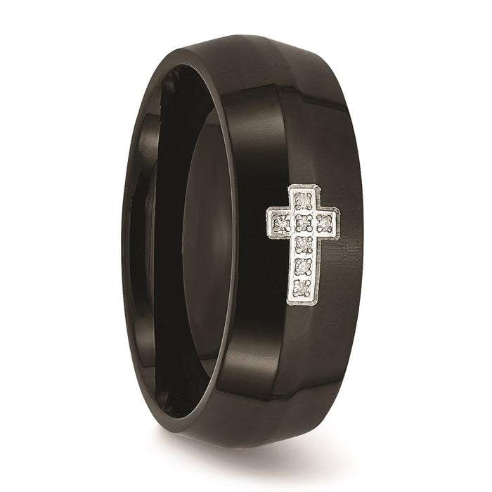 Unisex Fashion Jewelry, Chisel Brand Stainless Steel Black IP-plated w/Diamond Cross Ring