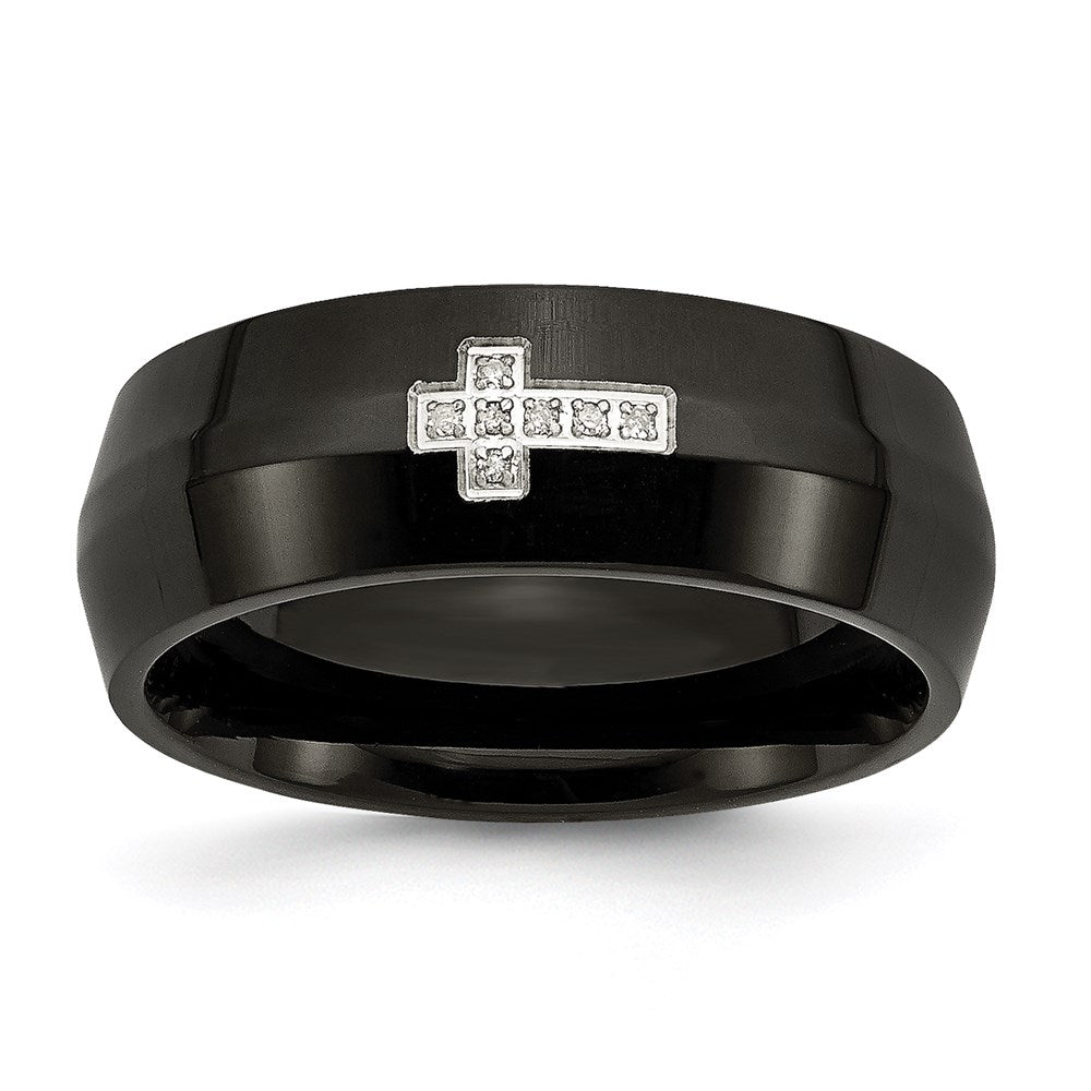 Unisex Fashion Jewelry, Chisel Brand Stainless Steel Black IP-plated w/Diamond Cross Ring