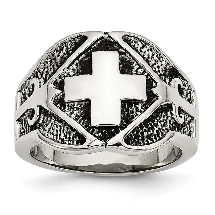 Men's Fashion Jewelry, Chisel Brand Stainless Steel Polished & Antiqued Cross Ring