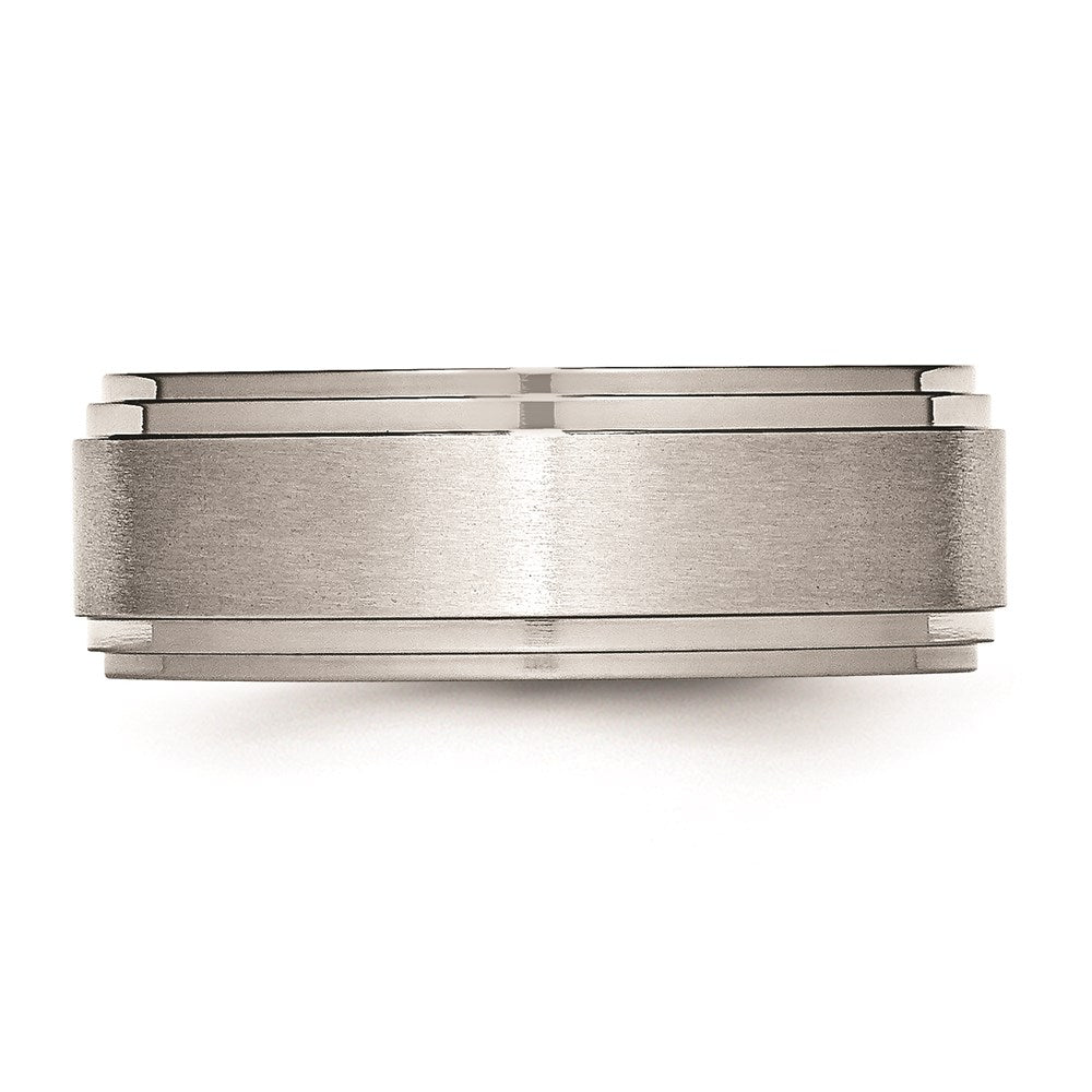 Unisex Fashion Jewelry, Chisel Brand Stainless Steel Ridged Edge 8mm Brushed and Polished Ring Band