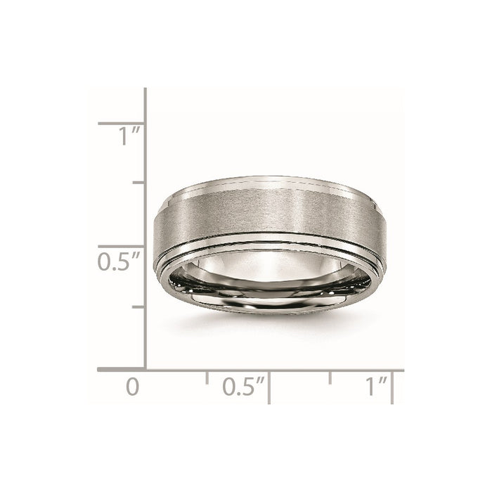 Unisex Fashion Jewelry, Chisel Brand Stainless Steel Ridged Edge 8mm Brushed and Polished Ring Band