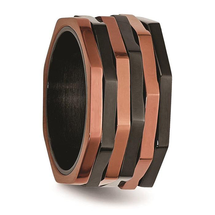 Unisex Fashion Jewelry, Chisel Brand Stainless Steel Black & Brown IP-plated Ring