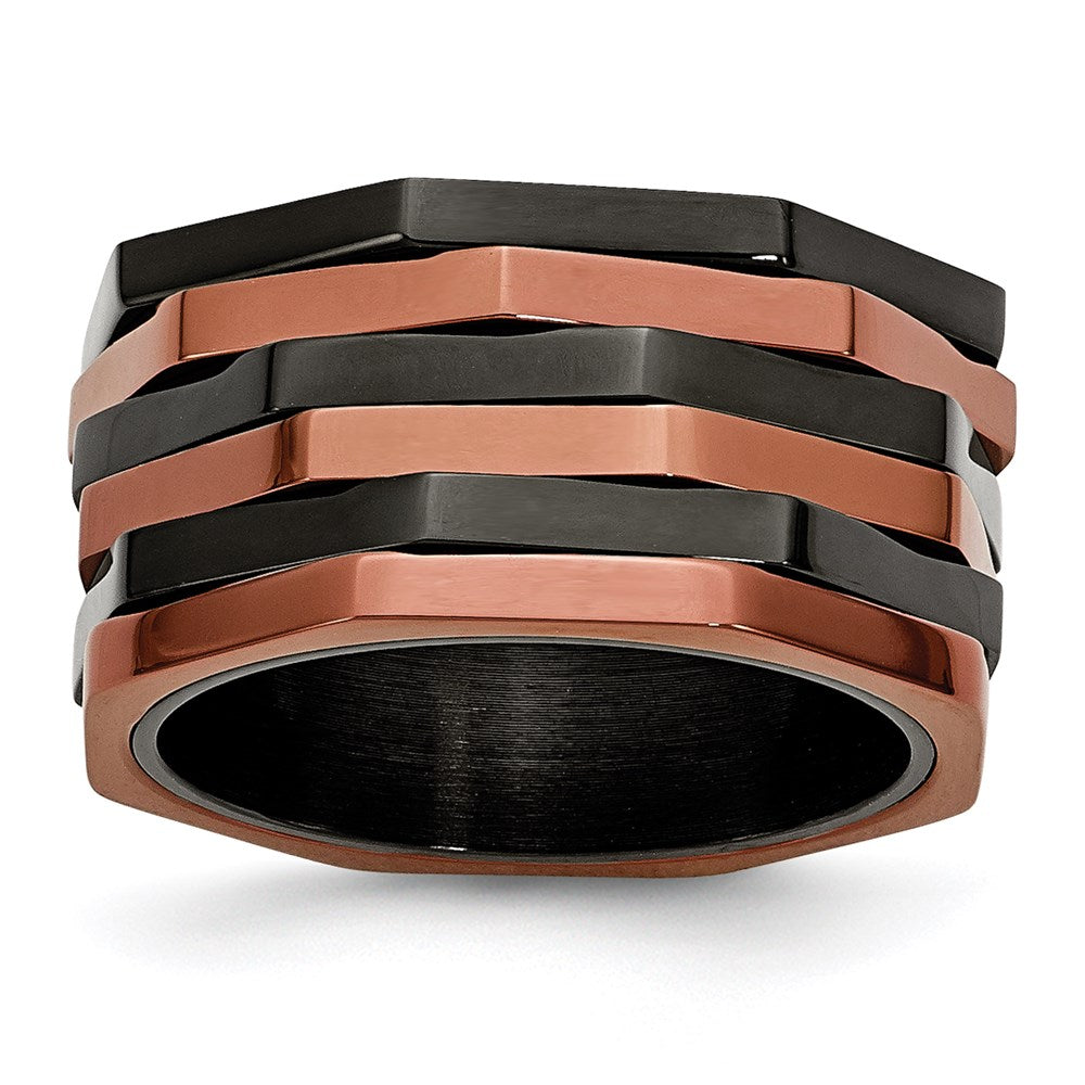 Unisex Fashion Jewelry, Chisel Brand Stainless Steel Black & Brown IP-plated Ring