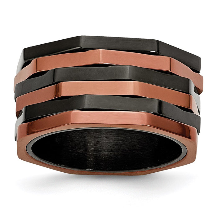Unisex Fashion Jewelry, Chisel Brand Stainless Steel Black & Brown IP-plated Ring