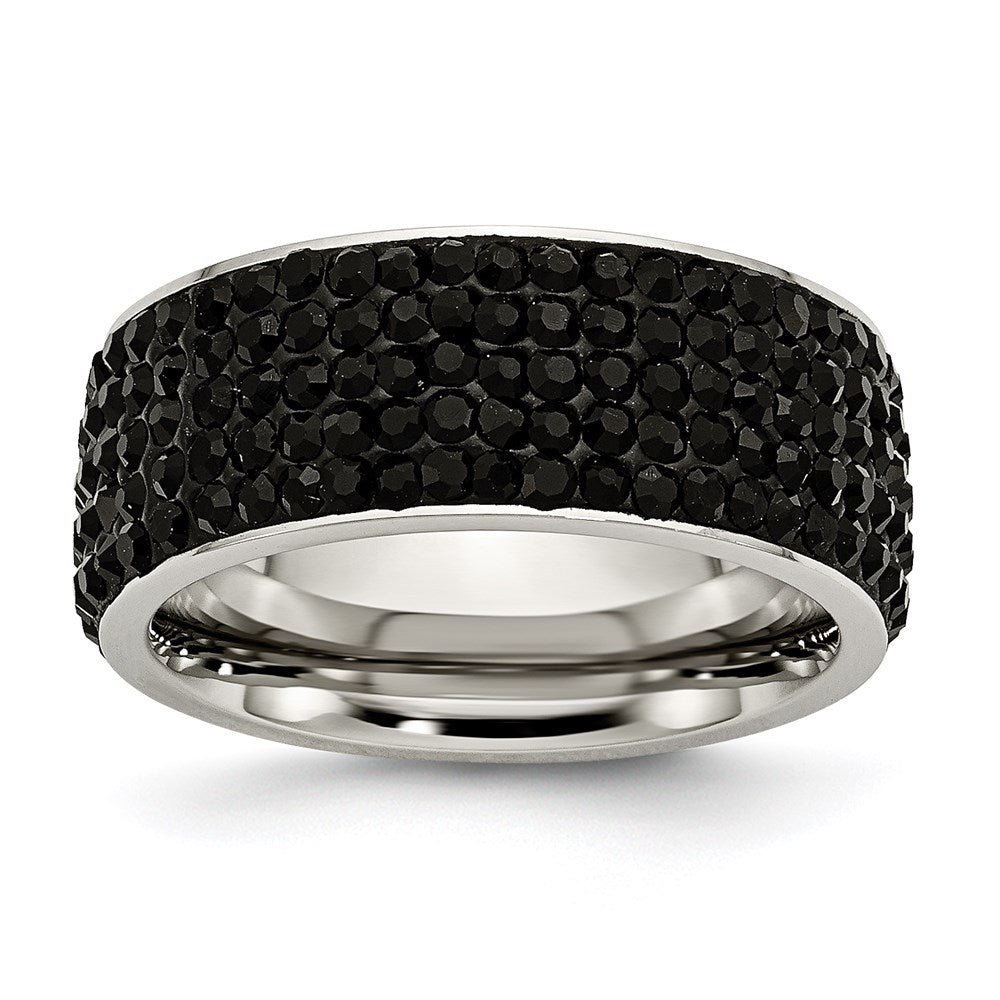 Unisex Fashion Jewelry, Chisel Brand Stainless Steel Black Crystal 9mm Eternity Ring