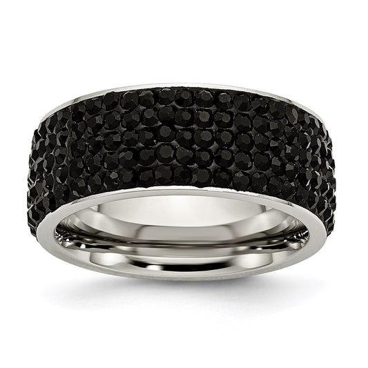 Unisex Fashion Jewelry, Chisel Brand Stainless Steel Black Crystal 9mm Eternity Ring