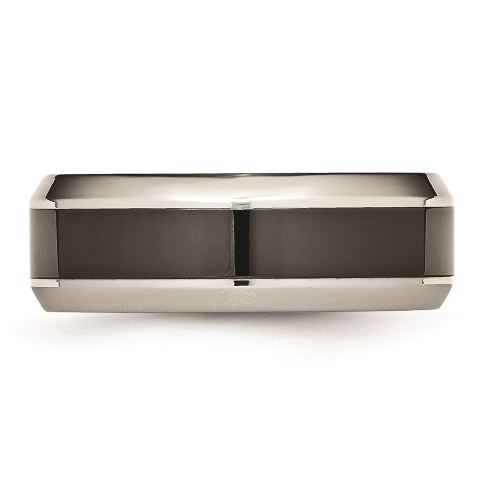 Unisex Fashion Jewelry, Chisel Brand Stainless Steel Base w/Polished Black Ceramic Center Beveled Ring Band