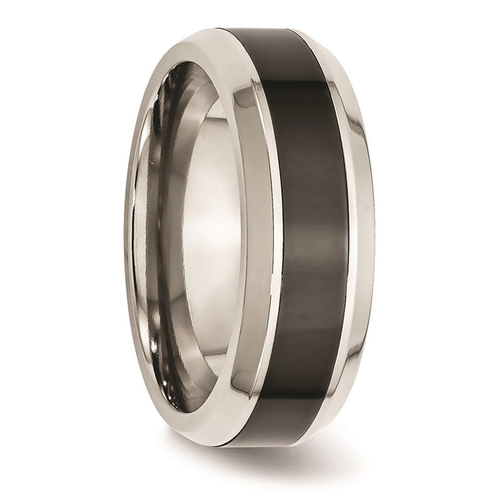 Unisex Fashion Jewelry, Chisel Brand Stainless Steel Base w/Polished Black Ceramic Center Beveled Ring Band