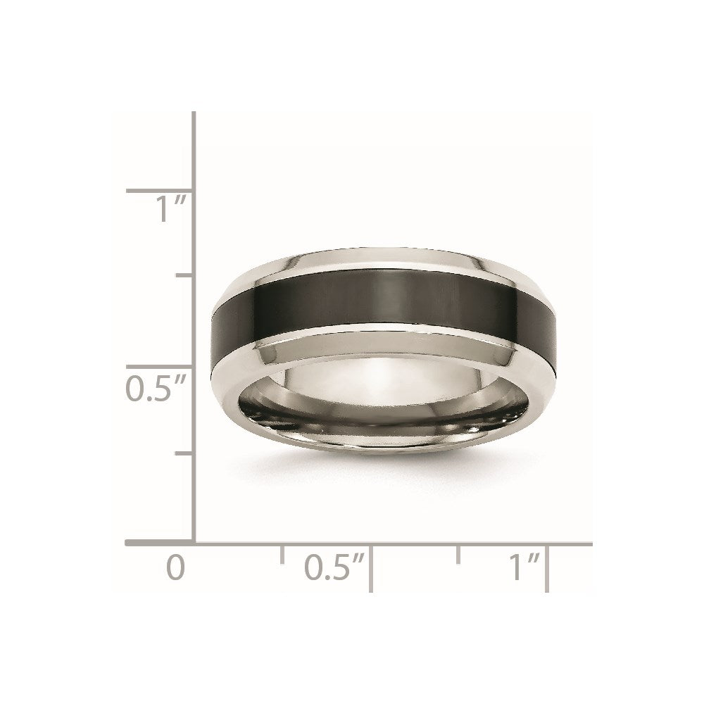 Unisex Fashion Jewelry, Chisel Brand Stainless Steel Base w/Polished Black Ceramic Center Beveled Ring Band
