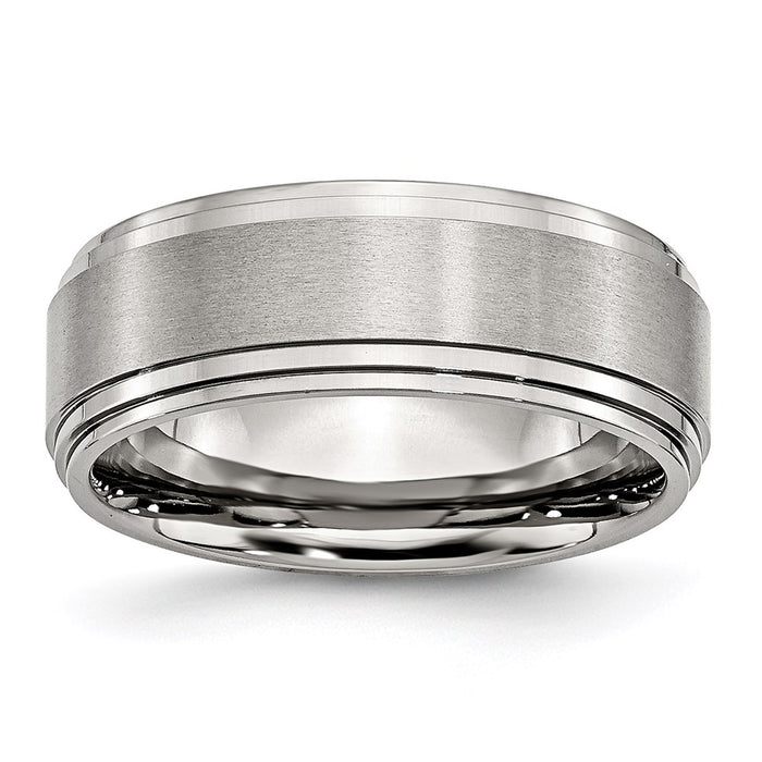 Unisex Fashion Jewelry, Chisel Brand Stainless Steel Ridged Edge 8mm Brushed and Polished Ring Band