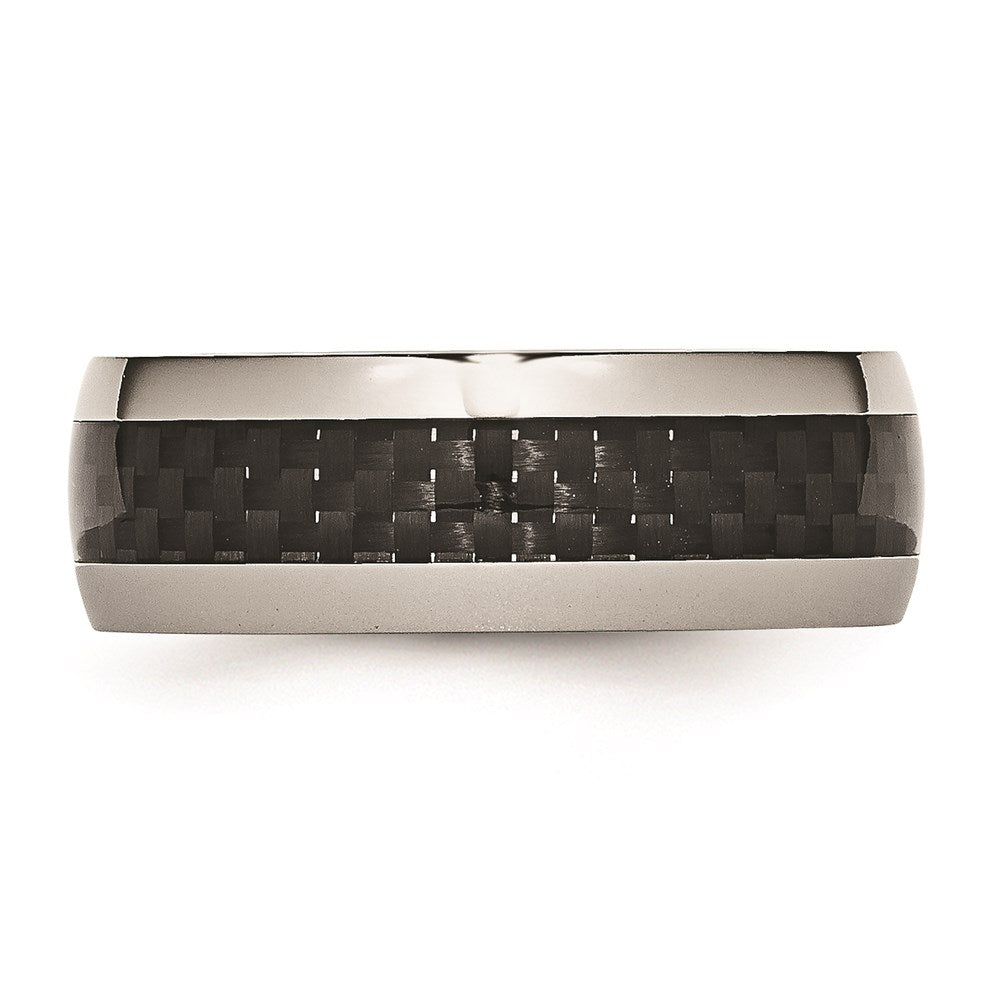 Unisex Fashion Jewelry, Chisel Brand Stainless Steel Polished w/ Black Carbon Fiber Inlay 8mm Ring Band