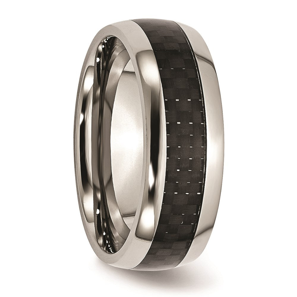 Unisex Fashion Jewelry, Chisel Brand Stainless Steel Polished w/ Black Carbon Fiber Inlay 8mm Ring Band