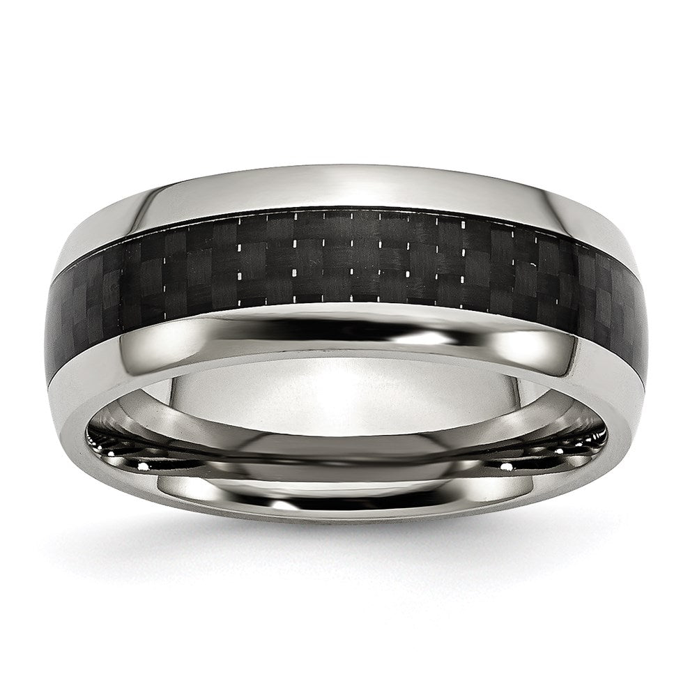 Unisex Fashion Jewelry, Chisel Brand Stainless Steel Polished w/ Black Carbon Fiber Inlay 8mm Ring Band