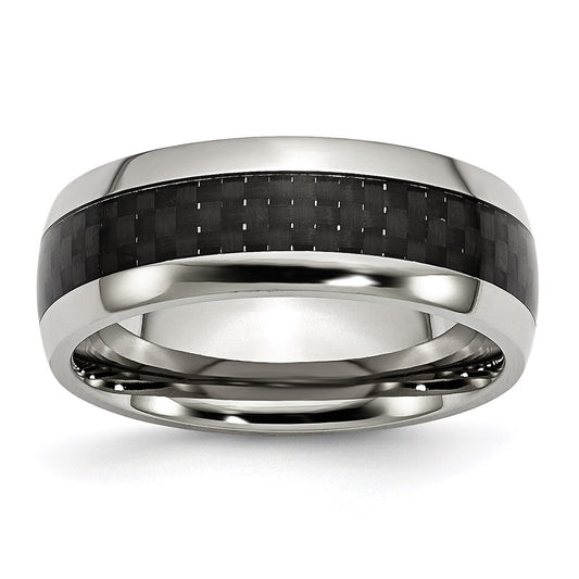 Unisex Fashion Jewelry, Chisel Brand Stainless Steel Polished w/ Black Carbon Fiber Inlay 8mm Ring Band