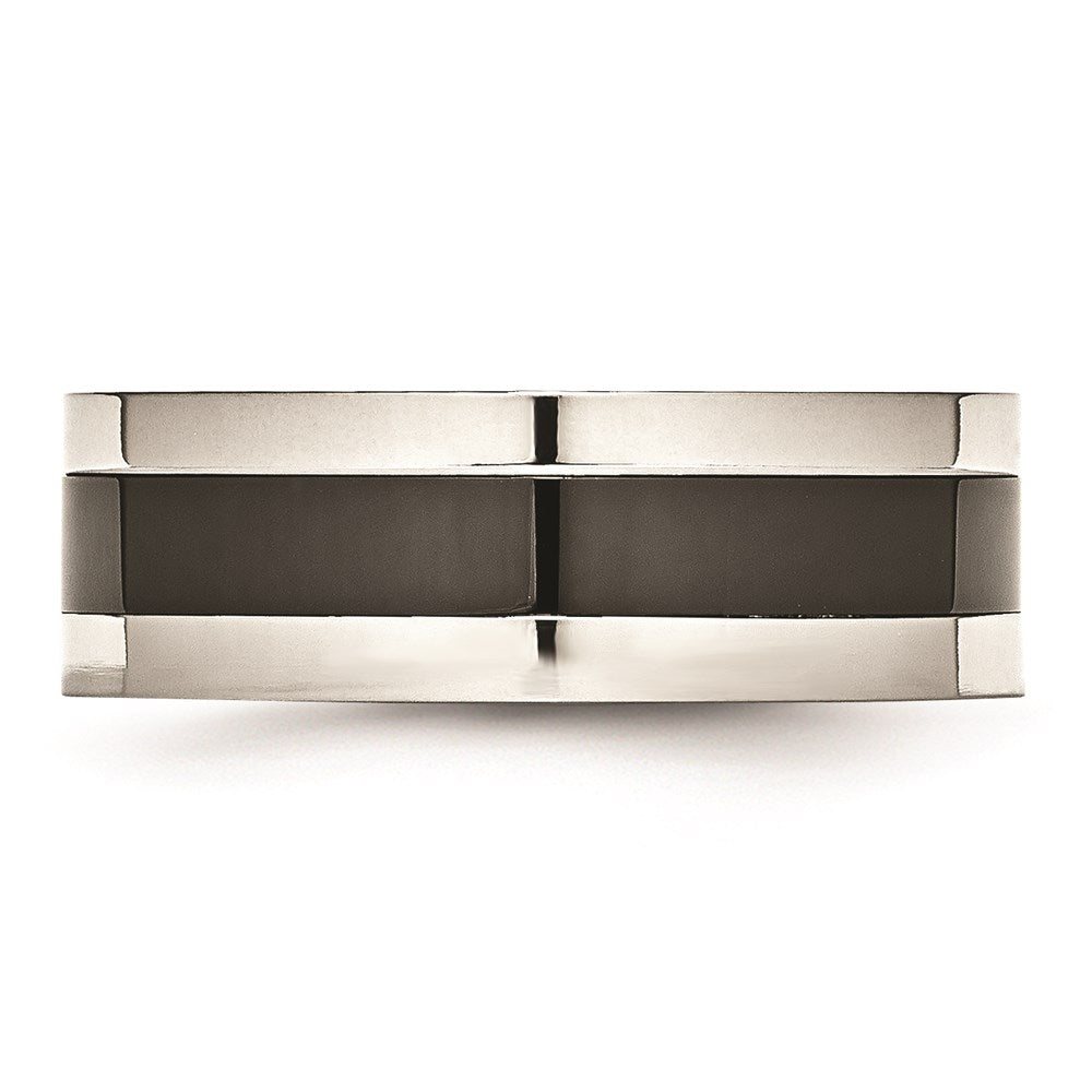 Unisex Fashion Jewelry, Chisel Brand Stainless Steel Base with Polished Black Ceramic Center Ring Band
