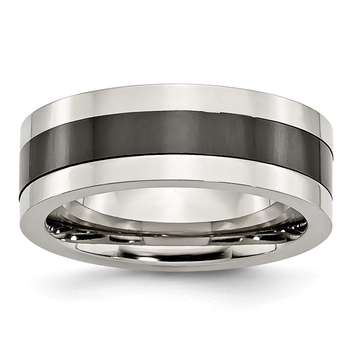 Unisex Fashion Jewelry, Chisel Brand Stainless Steel Base with Polished Black Ceramic Center Ring Band