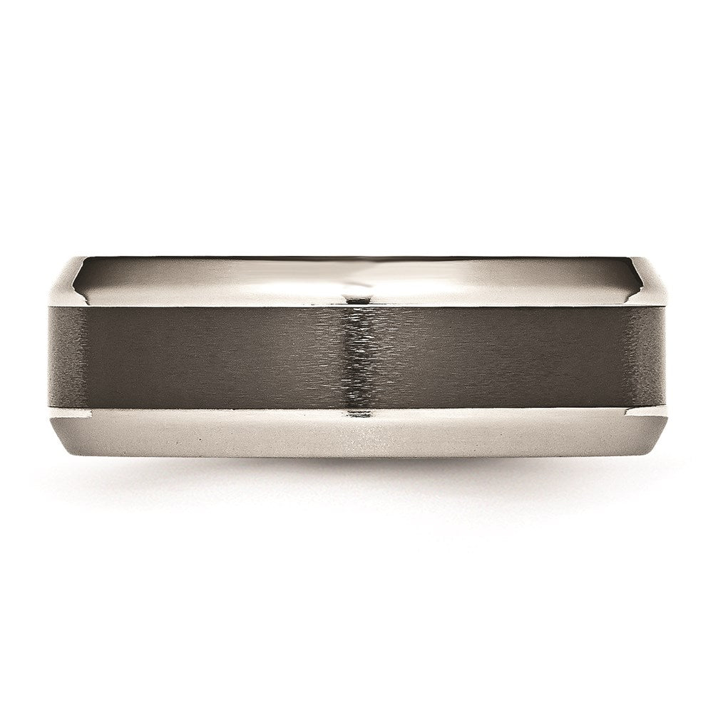 Unisex Fashion Jewelry, Chisel Brand Stainless Steel Base w/Brushed Black Ceramic Center Beveled Ring Band