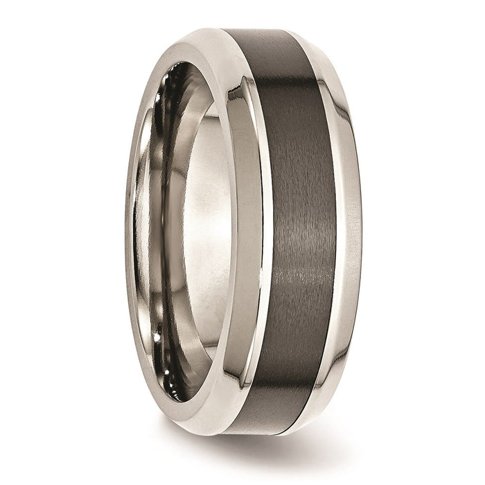 Unisex Fashion Jewelry, Chisel Brand Stainless Steel Base w/Brushed Black Ceramic Center Beveled Ring Band