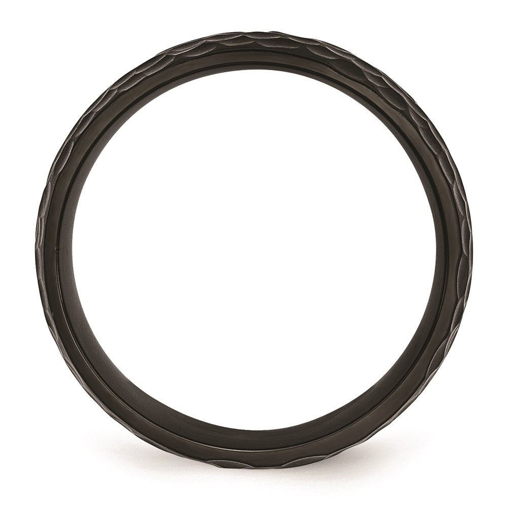 Unisex Fashion Jewelry, Chisel Brand Stainless Steel Black IP-plated Hammered 8mm Ring Band