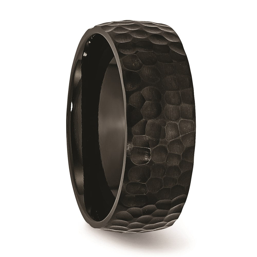 Unisex Fashion Jewelry, Chisel Brand Stainless Steel Black IP-plated Hammered 8mm Ring Band