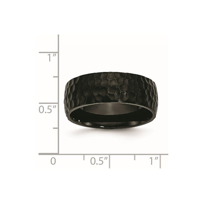 Unisex Fashion Jewelry, Chisel Brand Stainless Steel Black IP-plated Hammered 8mm Ring Band