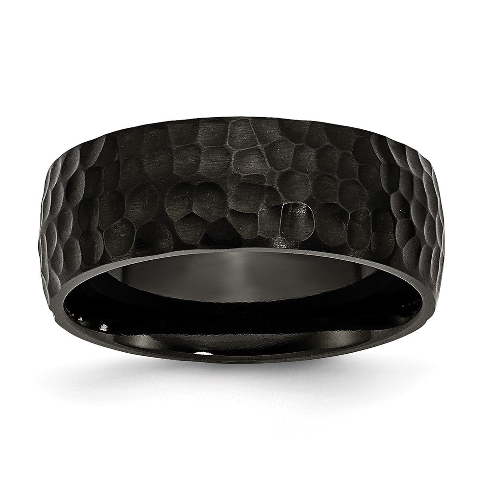 Unisex Fashion Jewelry, Chisel Brand Stainless Steel Black IP-plated Hammered 8mm Ring Band