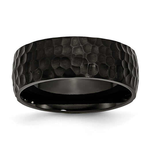 Unisex Fashion Jewelry, Chisel Brand Stainless Steel Black IP-plated Hammered 8mm Ring Band